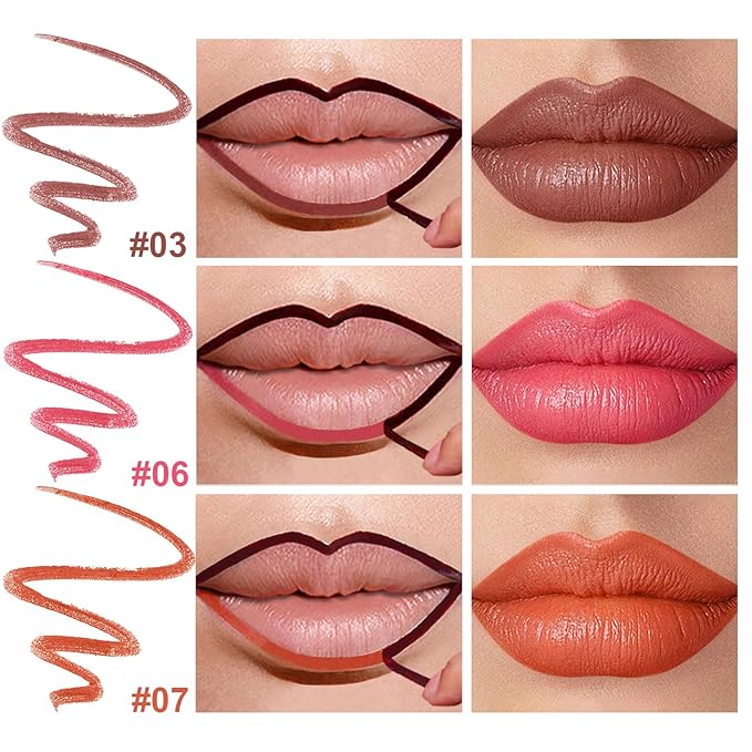 3 Colors Peel Off Lip Liner Stain with Tweezer K, Long Lasting Waterproof Lip Tint Stains Makeup Set with Matte Finish for Women, Natural Look, Easy to Use, for All Skin Types (#3,6,7)