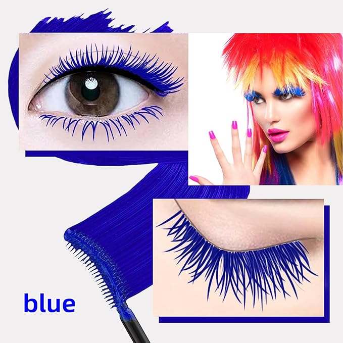 blue Colors Lashes Mascara Eyes Makeup Waterproof Fast Dry Eyelashes Curling Lengthening Lengthening, Lifting, Curling (blue 2 PCS)