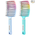 2 Pack Detangling Brush Getting Knots Out without Pain Adds Shine and Makes Hair Smooth,Detangler Boar Bristle Hair Brush for Adult & Kids Wet or Dry Hair(Green&Blue)