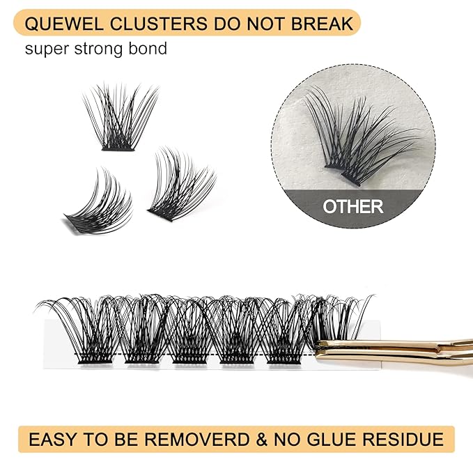 QUEWEL Lash Clusters 72 Pcs Wide Stem Individual Cluster Lashes C/D Curl 8-18mm DIY Eyelash Extension False Eyelashes Natural&Mega Styles Soft for Personal Makeup Use at Home (Mega-C-MIX12-18)