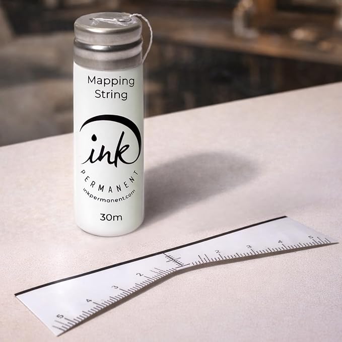 Ink Permanent Eyebrow Mapping Kit with 30m Pre-Inked Brow Mapping String, 2 White Mapping Pens and 50 Flexible Eyebrow Measuring Rulers for PMU, Microblading and Brow Design