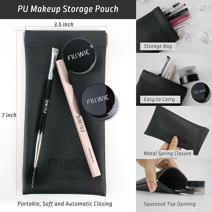 2 Pack Eyebrow Pomade Stamp & 4-Tip Liquid Eyebrow Pen Kit, Dual Brow Colors with Angled Spoolie Brush & PU Travel Pouch – Long-Lasting, Waterproof, Natural Look (Dark Brown + Chocolate)