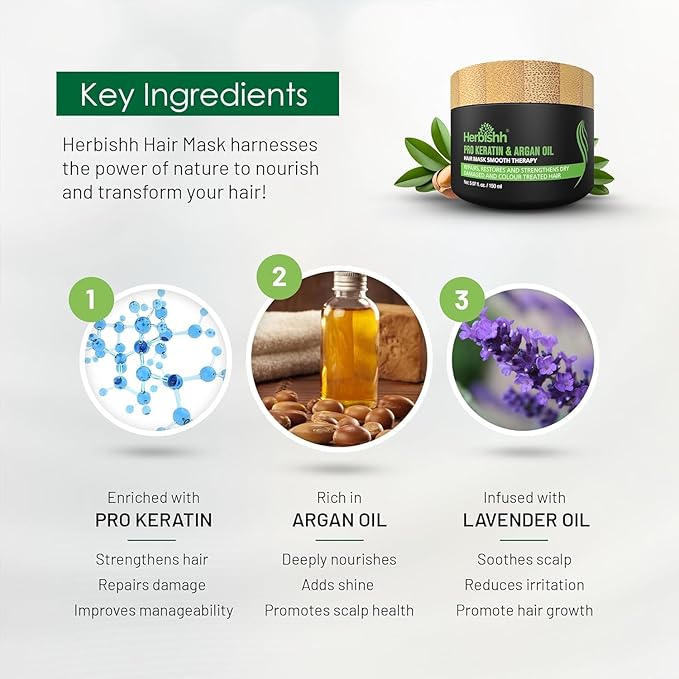Herbishh Argan Hair Mask-Deep Conditioning & Hydration For Healthier Looking Hair for very Dry, Weak, Stressed Out Hair, No Sulphates, No Parabens (150 ml)