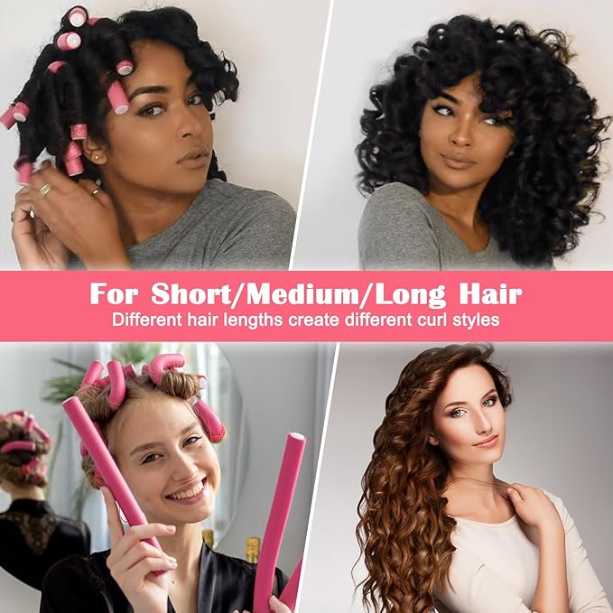 Heatless Hair Curlers 42PCS Flexible Hair Rollers 7" Soft Foam Hair Curlers No Heat Bendable Curling Rods for Short Medium Long Hair, 7 Colors & Sizes