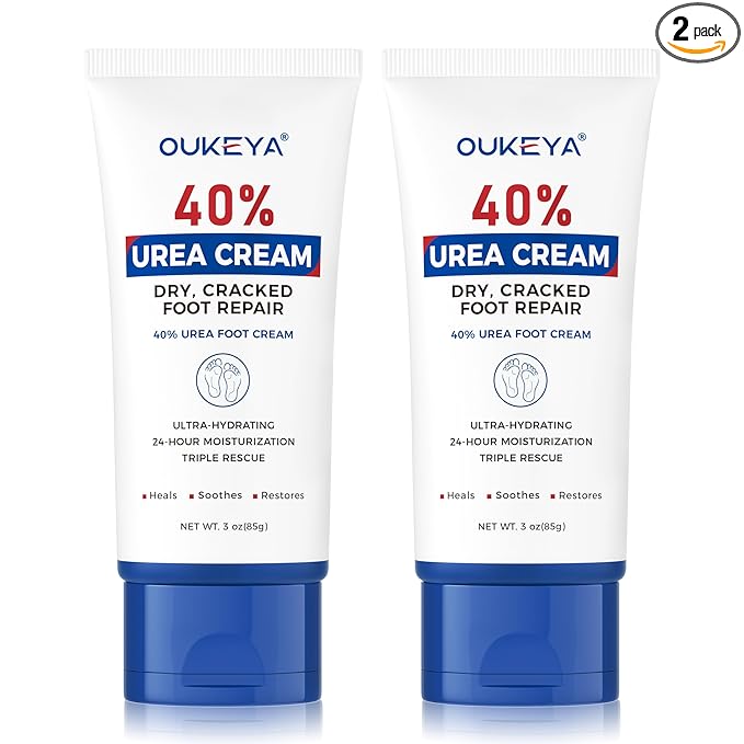 OUKEYA Urea Cream 40 Percent Tube 3 Oz, Foot & Hand Cream for Dry Cracked,40 per Urea Lotion for Feet Maximum Strength, 2 Pack