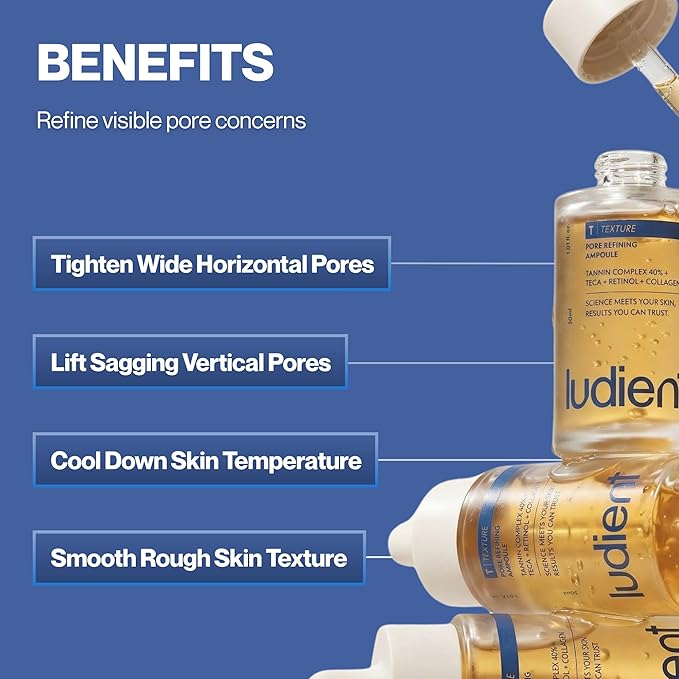 Pore Refining Ampoule - Korean Retinol & Niacinamide Serum for Face with Collagen, TECA & 40% Tannin Complex, Pore Minimizer for Face, Korean Skin Care Serum (1.01 fl oz)