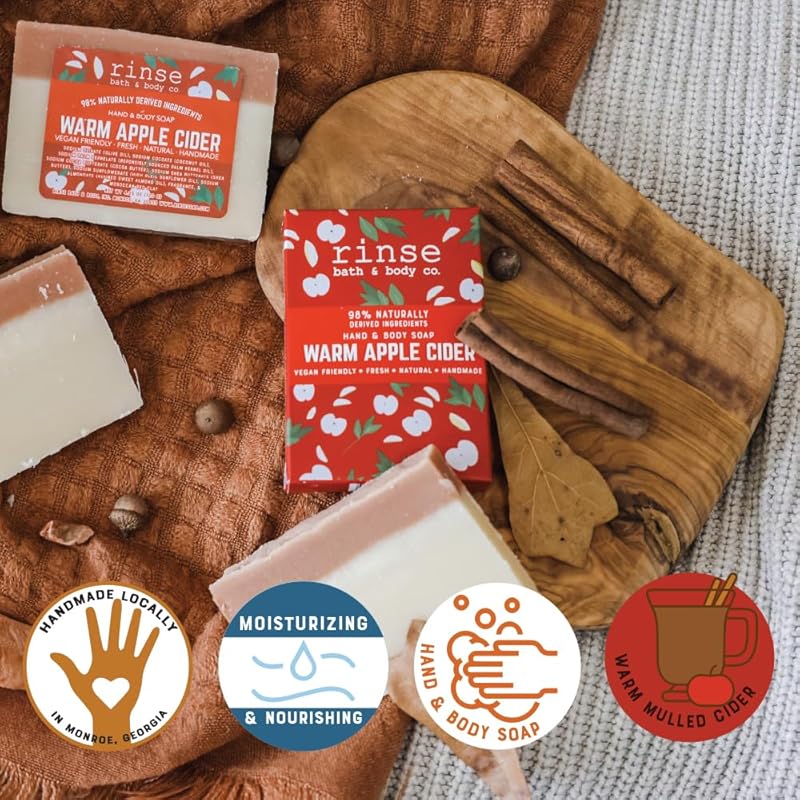 Rinse Bath & Body Warm Apple Handmade Soap - Shea & Cocoa Butter | Delicios Warm Apple Scent | Essential Oils | Vegan Friendly | 4.25oz