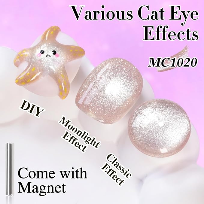 Double Rhythm Cat Eye Gel Polish with Magnet 15ML Holographic Glitter Shimmer Color 0.5 OZ Magnetic Salon DIY at Home (Champagne Nude-MC1020)