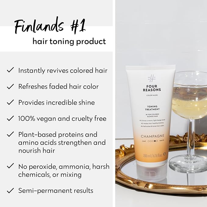 FOUR REASONS Color Mask, Champagne Blonde (27 Colors) – Hair Gloss & Color Depositing Conditioner – Semi Permanent Hair Toner for Color-Treated Hair Color For Women – Vegan & Cruelty-Free – 6.76 fl oz