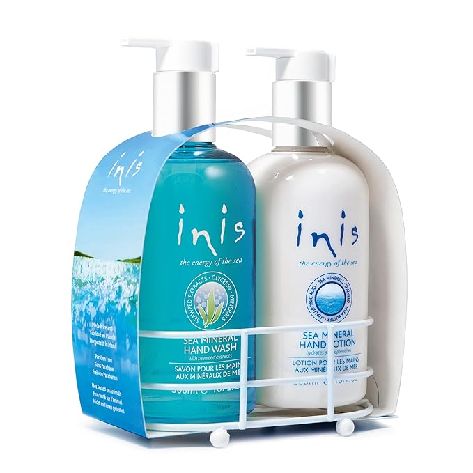 Inis the Energy of the Sea - Liquid Hand Wash and Hand Lotion Caddy Set, Sink Side Hand Soap and Moisturizer with Seaweed and Shea Butter, Clean Ocean Fresh Scent