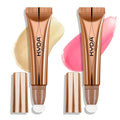 KYDA 2 Colors Liquid Blush Highlighter Wand Set, Matte Blusher+Shimmer Highlighter Duo, Buildable Smooth Coverage for Natural Glow Finish, Lightweight Blendable Formula, Golden+Matte Pink