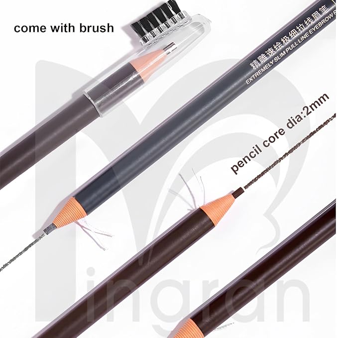 6pcs 2mm Ultra-Thin Eyebrow Pencil with Brush Waterproof Long-Lasting Slim Eyebrow Pencil Peel off Microblading Mapping Pencils (Mix 6 Colors)