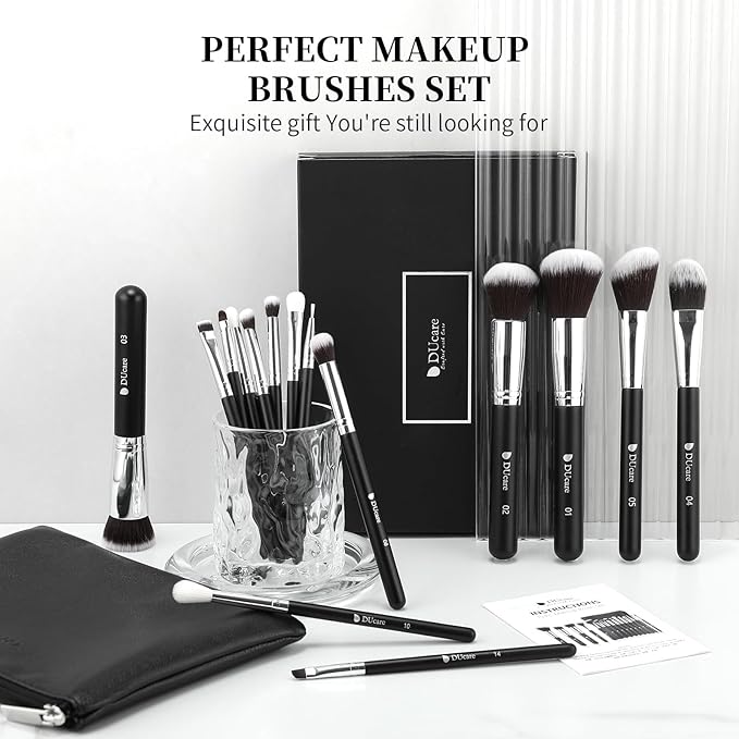 DUcare Makeup Brushes with Travel Bag 15Pcs Makeup Brush Set Kabuki Foundation Blending Blush Eyeliner Shadow Brow Concealer Brushes Kit