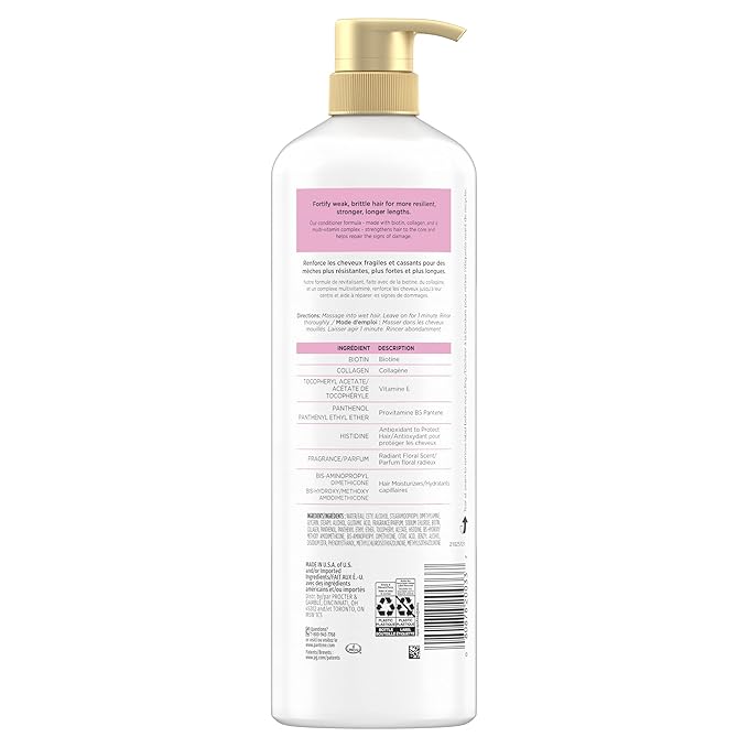 Pantene Infinite Lengths Conditioner with Biotin + Collagen, Strengthens Brittle Hair, Up to 90% Less Breakage, 1 Minute Miracle, Safe for Color Treated Hair, Floral Scent, 30 Fl Oz