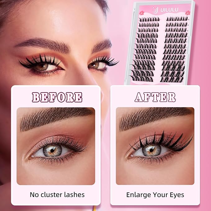 Manga Fairy Lash Clusters 10–16mm–Anime FoxEye D Curl Eyelash Clusters (Left & Right WideSpan)–DIY Wet Look Lash Extensions–Individual Fake Lashes (U29 Lash Only)