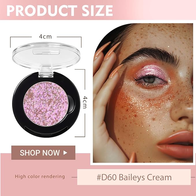 Refillable Eyeshadow Palette - Matte/Glitter/Duo-Chrome Pressed Powder & Cream Formula, Neutral/Shimmer/Smokey Multichrome, Travel-Friendly Iron Pan Refills (Chameleon, D60)