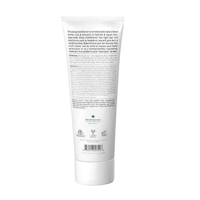 Bounce Curl Ayurvedic Deep Conditioner with Herbs and Oils for Hydration, Vegan, Cruelty-Free, Certified Organic (8oz)