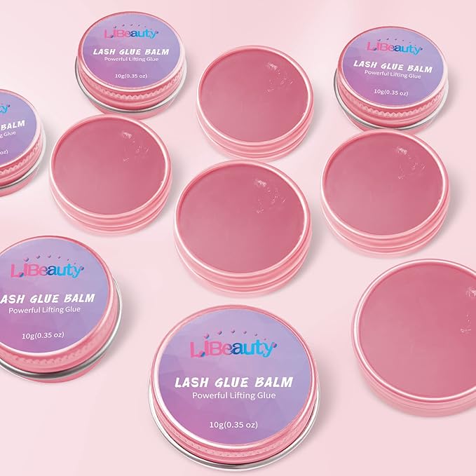 Libeauty Lash Lift Glue Balm Lash Lift Adhesive Strong Sticky Fruit Flavor Eyelash & Eyebrow Perm Glue Balm Brow Lamination Gel (Pink Peach, 10g/0.35oz)