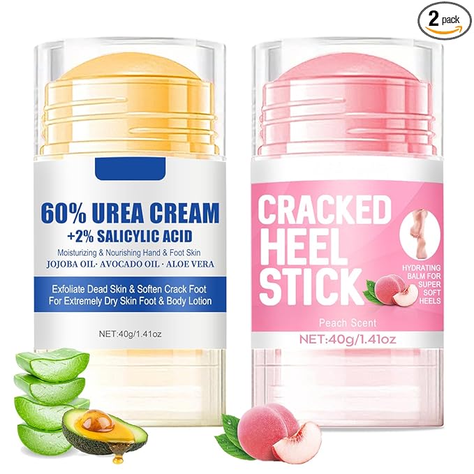 2pcs 60% Urea Hydrating and Anti-Cracking Foot Cream, Moisturising and Relieves Cracking and Dryness Foot Cream for Dry Cracked Feet And Hands（aloe + peach）