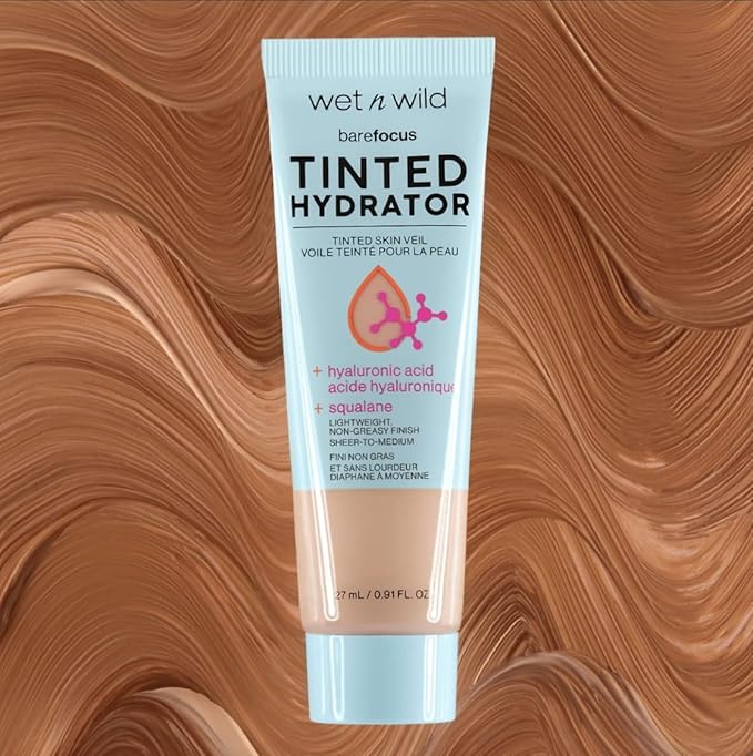 wet n wild Bare Focus Tinted Hydrator Tinted Skin Veil, Lightweight Buildable Coverage with Hyaluronic Acid & Vegan Squalane, Semi-Matte Finish, Cruelty-Free - Medium Tan (Pack of 2)