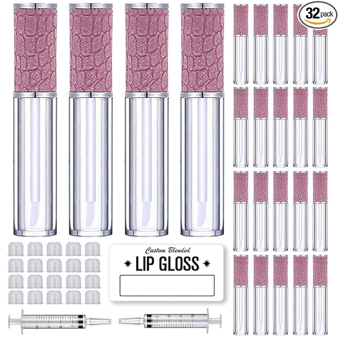 24 Pack Fish Scales Lip Gloss Tubes with Wand 5ml Empty Lip Gloss Containers Lipgloss Bottles with Stoppers + 2pcs Syringes for DIY Lip Gloss Balm