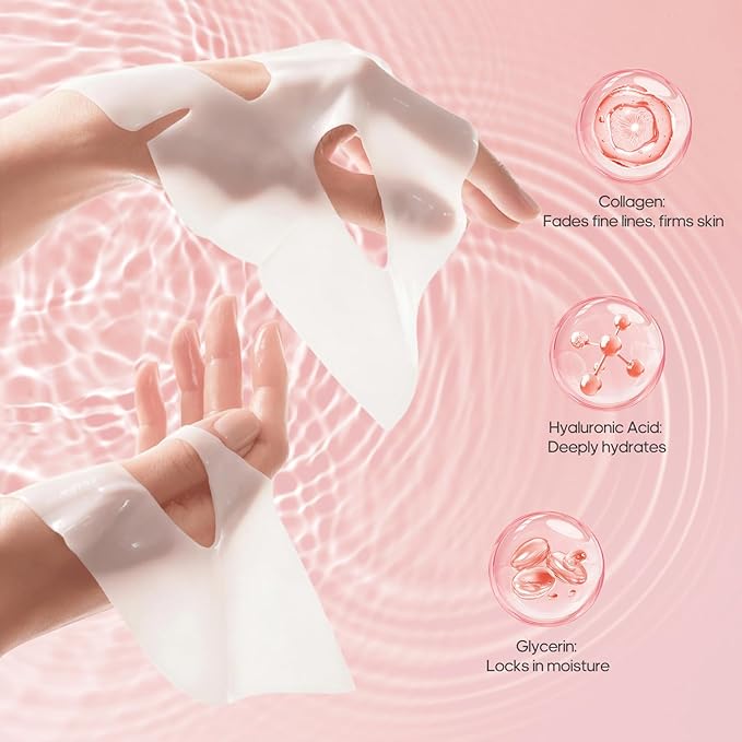 Collagen Face Mask Skincare, Hydrating & Firming Hydrogel Face Masks, Elasticity Boosting Collagen Mask for All Skin Types, Skin Care Essentials 34g x 4 Sheets