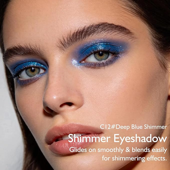Deep Blue Eyeshadow Palette, Shimmer Eye Shadow Palettes High Pigment Single Neutral Eyeshadow Pressed Powder Lightweight Blendable for Daily Smoky Eye Makeup for Older Women