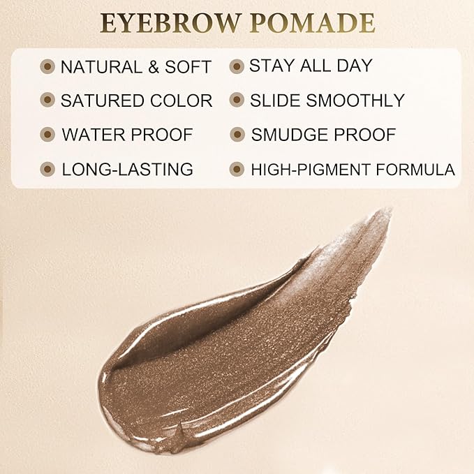 Eyebrow Pomade - Waterproof Brow Pomade for Long-lasting Results,Smudge Proof and Sweat Resistant Formula,Natural Eyebrow Makeup for All Skin Types and Tones - Medium Ash Brown