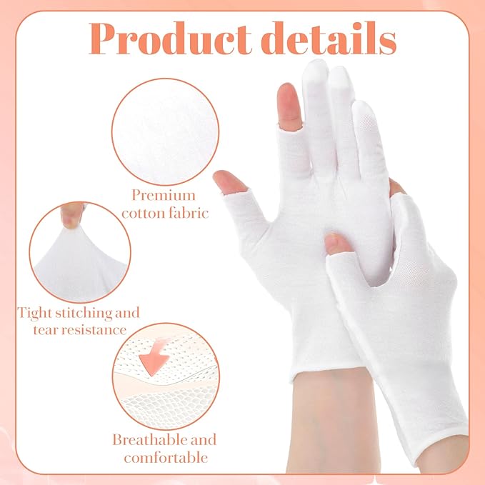 4 Pairs Cotton Gloves for Dry Hands Sleeping, Fingerless Moisturizing Gloves, White Cotton Eczema Glove for Overnight Lotion Treatment, Touchscreen Design