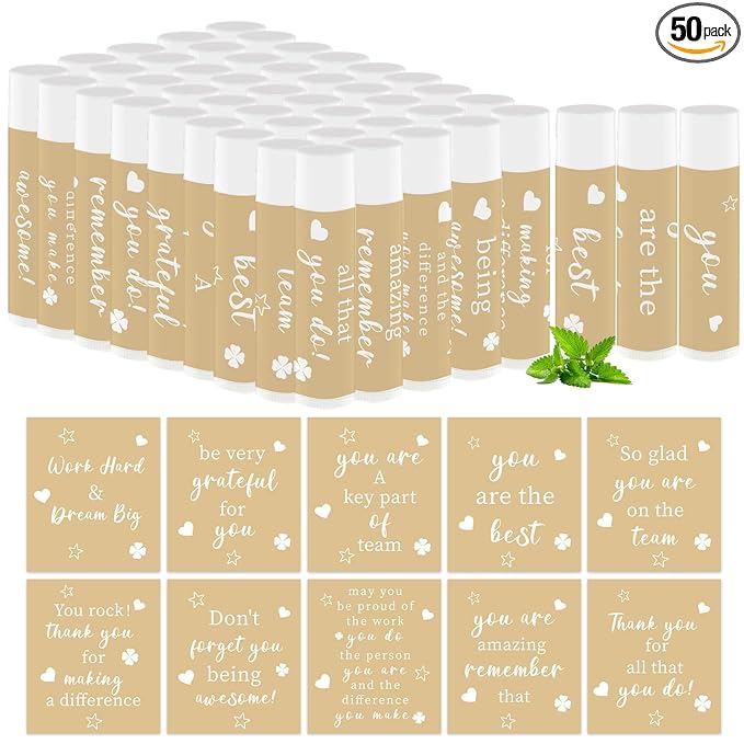 50 PCS Teacher's Day Appreciation Gifts Lip Balms Bulk,Thank You Staff Gifts Lips Care Products for Team Coworkers Teacher Party Volunteers Employee Leaving Farewell