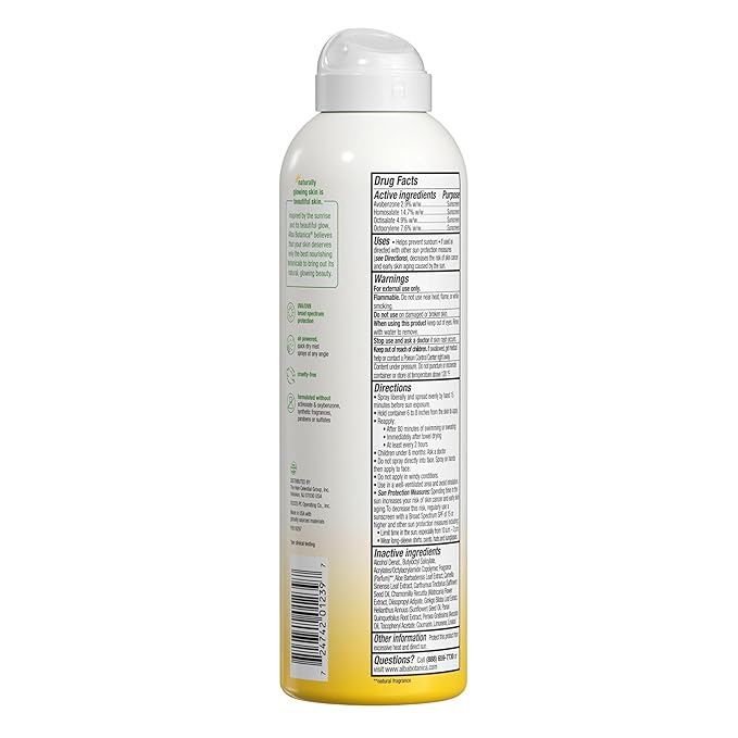 Alba Botanica Hydrating Sunscreen Spray, SPF 30 Broad Spectrum Protection, Instantly Moisturizing, Water Resistant (80 minutes), Hypoallergenic, Oxybenzone-Free, 5 Fl. Oz