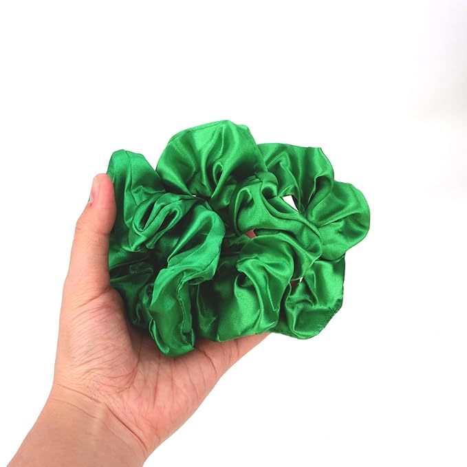 Silk Scrunchies for Women Girls 12 PCS Green Hair Scrunchies Silk Satin Hair Ties for Thick Hair Bulk Hair Ties Hair Accessories