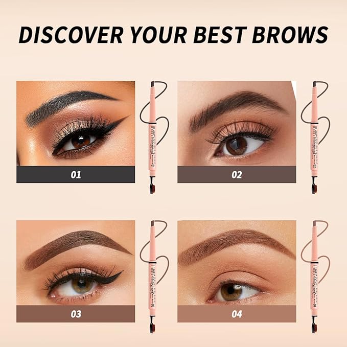 USHAS 2 Pcs Eyebrow Pencil - Eyebrow Pencil with Brush 2-in-1 Dual-Ended EyeBrow Pencils for Women, Eyebrow Makeup Shaper and Filler, Last All-Day and Waterproof (04, Pack of 2)