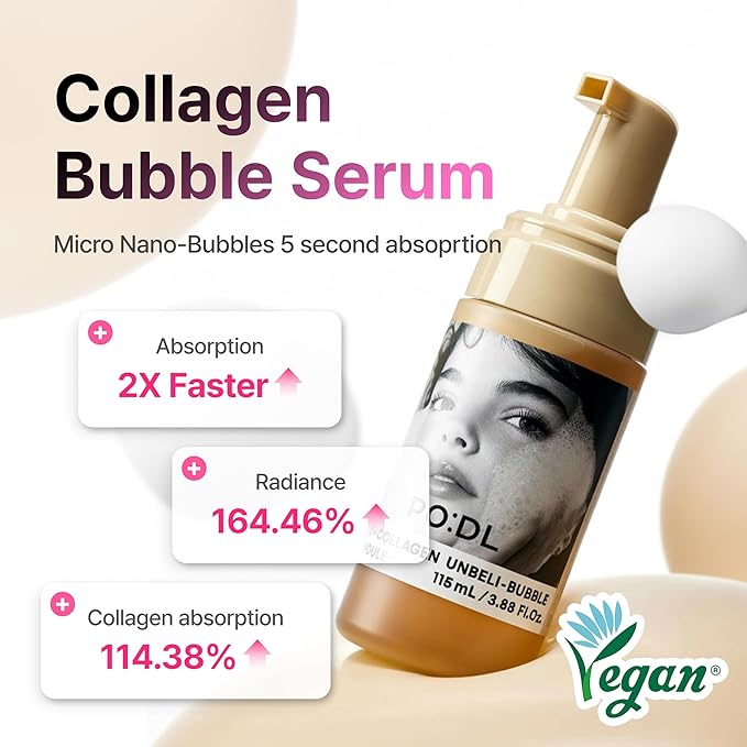 [PODL] Collagen Bubble Serum for Skin Elasticity Radiance Glow | Firming Hydrating Exfoliating Fast Absorbing Serum | K-Chestnut Collagen Niacinamide | No Fragrance 3.88 fl oz Korean Skincare