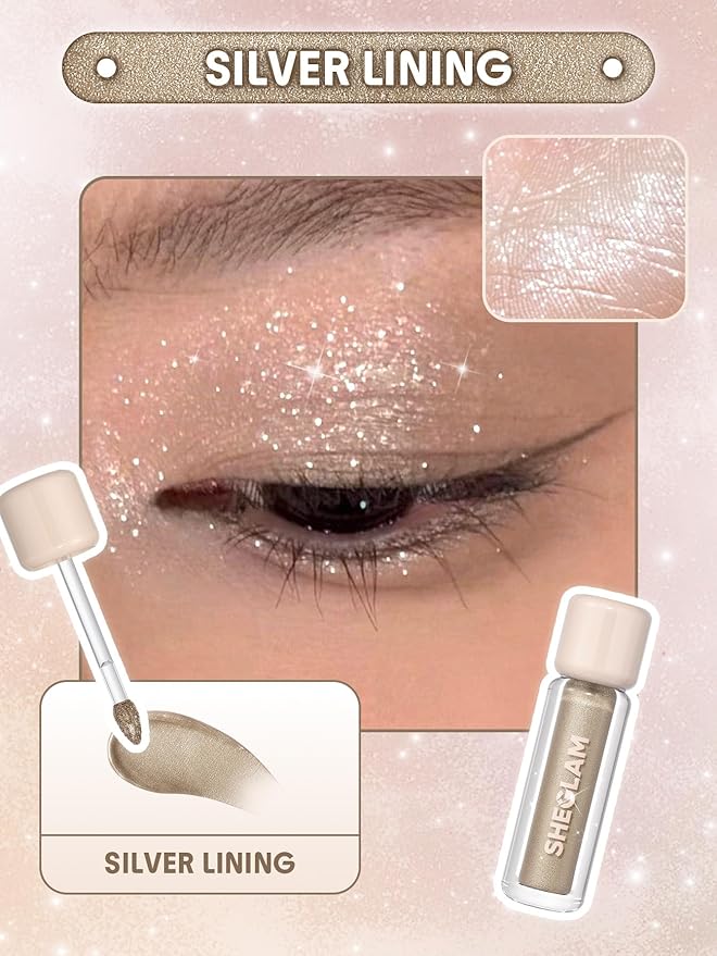 SHEGLAM Airglow Eye Tint 16 Hours Long-Lasting Liquid Eyeshadow Shimmer High-Impact Color Single Eyeshadow - Silver Lining
