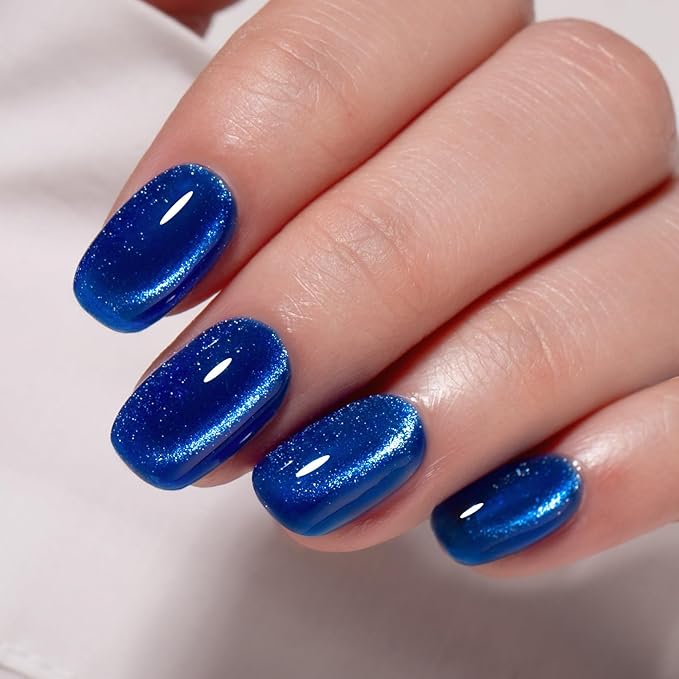 MAYCHAO 15ML Electric Blue Cat Eye Gel Nail Polish 1Pc Royal Blue Holographic Gel Polish Soak off Magnetic Nail Polish for Nail Art Manicure Salon DIY at Home, 0.5 OZ