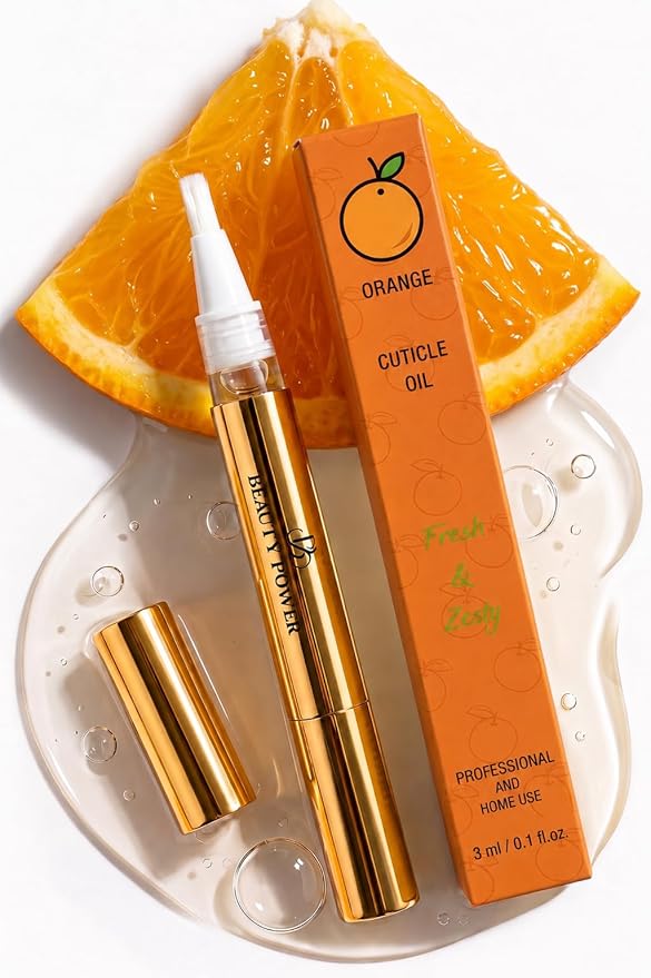 Beauty Power Nail Oil Cuticle Pen - Orange - Nail Strengthener & Growth Serum with Vitamin A, D, E, B5, Grapeseed & Natural Oils - Repair for Brittle, Peeling, Thin Nails - Gift Idea