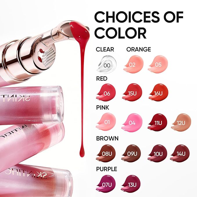 SKINTIFIC Peptide Brightening Lip Serum, Hydrating & Plumping Tinted Lip Gloss, Moisturizing Lip Balm with Polypeptides & Squalane for Glossy Sheer, Smooth Lips(10U Toast Brick)