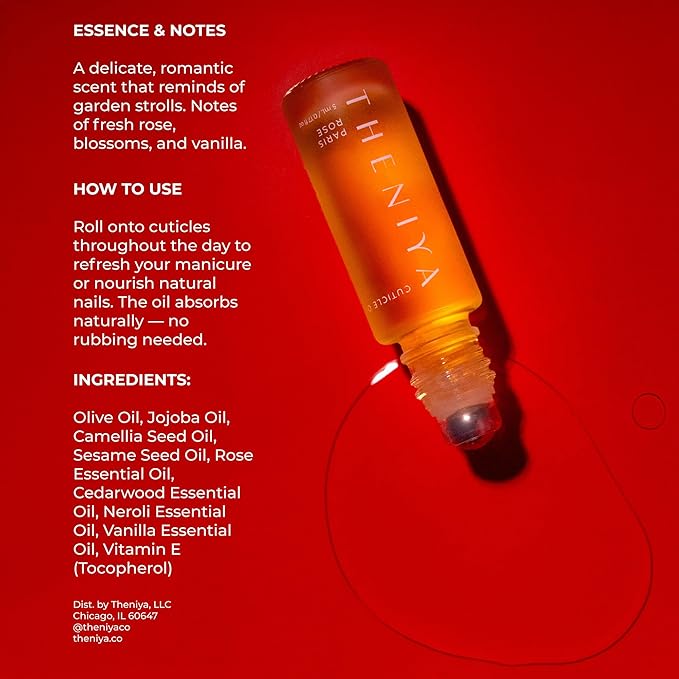 Cuticle Oil for Nail Strengthening and Growth – Hydrating, Vegan, Organic Formula with Jojoba & Vitamin E | 3 Signature Fragrances | 5mL Roll-On (0.17 Fl Oz, Rose Fragrance)