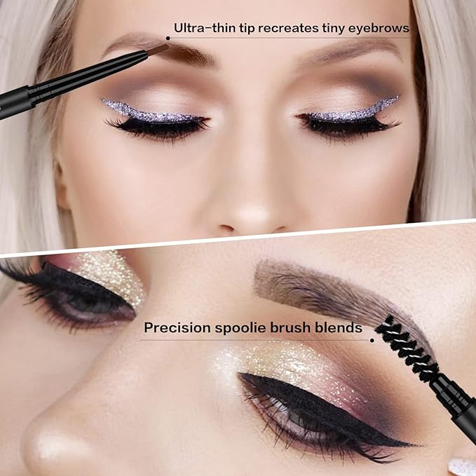 Waterproof Eyebrow Pencil Dark Brown, Premium Triangular Tip Eye brow Pencil Brn with Spoolie Brush, Longwearing for Perfect Brows, Professional, Precision, Benefit Eyebrow Pencil, O'CHEAL
