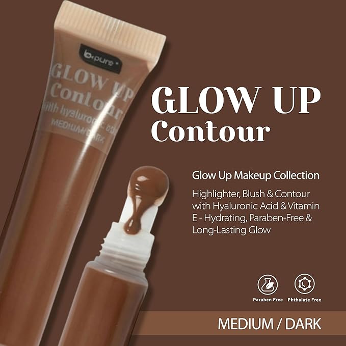 b.pure Glow Up Liquid Contour Wand | Hyaluronic Acid & Vitamin E | Blendable, Buildable Formula | Medium/Dark, 0.27 oz, 3-Pack
