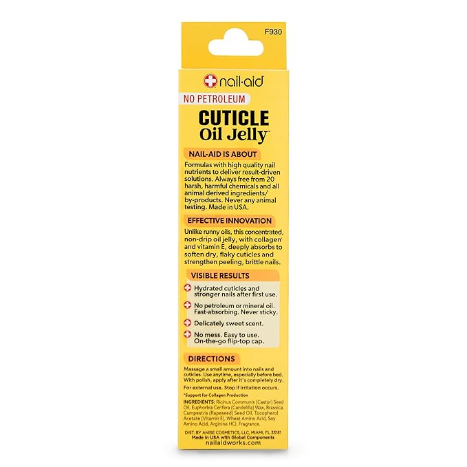 Nail-Aid Cuticle Oil Jelly, Press-On Friendly Non-Drip Cuticle Treatment for Dry Cracked Cuticles and Hangnails, Collagen + Vitamin E, CleanClick™ Secure Flip-Top Cap, Petroleum-Free
