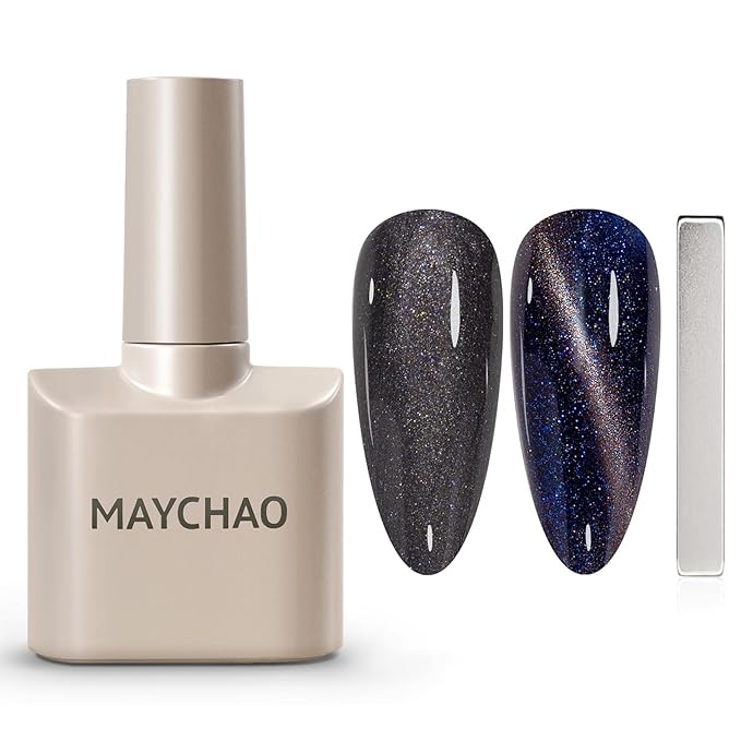 MAYCHAO 15ML Galaxy Cat Eye Gel Nail Polish 1Pc Dark Blue Shimmer Gel Polish with Magnet Soak off Holographic Magnetic Nail Polish for Nail Art Manicure Salon DIY at Home, 0.5 OZ