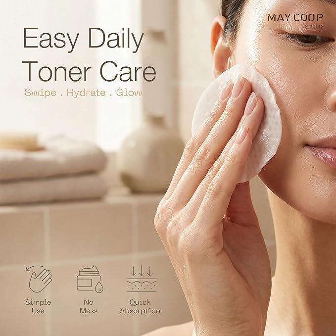 MAY COOP Raw Moisture Toner Pads | Korean Hydrating & Exfoliating Cotton Pads, 75% Maple Sap | Redness Comfort, Skin Balancing & Smooth Texture | 70 Count