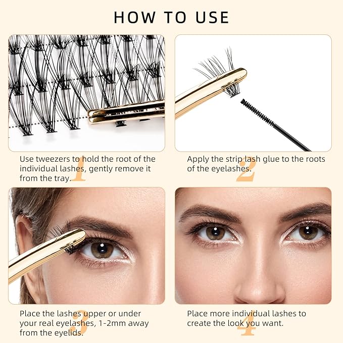 QUEWEL Lash Clusters 240Pcs Individual Lashes 20D+30D C Curl 8-14mm Length DIY Lash Extension Soft False Eyelashes Wispy Cluster Lashes Easy to Create Natural Look At Home(20D+30D-C-MIX8-14)