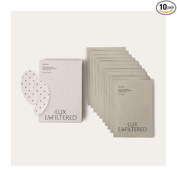 + Lux Unfiltered Iced Latte Cooling Under Eye Patches - Anti-Slip Caffeine Infused Korean Eye Mask - Reduces Puffiness, Brightens & Hydrates - Niacinamide & Hyaluronic Acid - Vegan - 10 Pairs