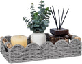 CubesLand Bathroom Basket Organizer w/Cut Out Handle, Back of Toilet Paper Storage Baskets for Bathroom Countertop Decorative, Small Scalloped Wicker Basket Also for Home Decor, Living Room, Grey