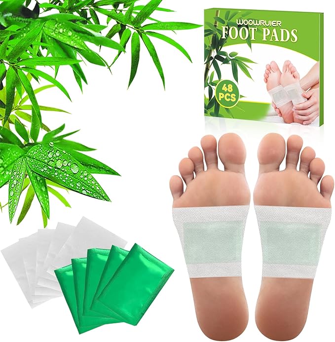 48 Packs Bamboo Vinegar Foot Pads to Feel Better, Relieve Stress & Sleep Better, Suitable for Home or Travel Use