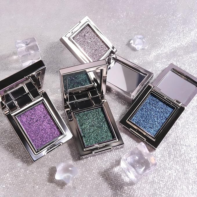 WanTuoluo Sparkly Eyeshadow Palette for Women, Single Monochrome Eye Shadow Makeup, Shiny Pressed Cream Powder, Blendable Natural sombras para ojos, Holographic,Vegan,Travel (08-sparkly-Purple)