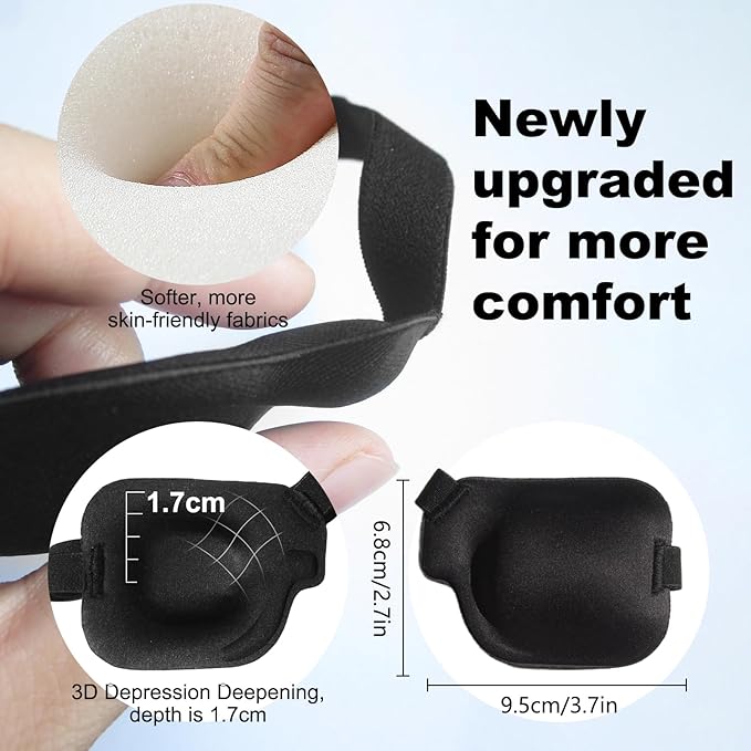 2Pcs 3D Right Eye Patches for Adults, Adjustable Medical Lazy Eyepatch,Black